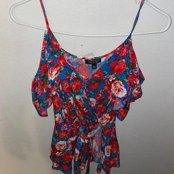 Topshop Cold Flower Shoulder Wrap Top size 6 - Picture 2 of 6